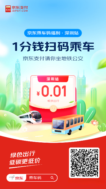 深圳通联合京东支付推出乘车码 市民最低1分钱即可乘坐地铁公交